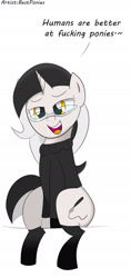 Size: 1127x2384 | Tagged: safe, alternate version, artist:bestponies, derpibooru import, oc, oc only, oc:diamond horseshoe, bedroom eyes, clothes, cutie mark, female, females only, glasses, mane, mare, open mouth, open smile, sitting, smiling, socks, sweater, tail