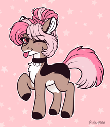 Size: 1500x1726 | Tagged: safe, artist:pink-pone, derpibooru import, oc, oc:diantha, earth pony, pony, choker, female, mare, one eye closed, raised hoof, raised leg, solo, tongue, tongue out, wink