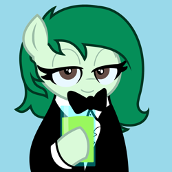 Size: 2048x2048 | Tagged: safe, artist:dtavs.exe, artist:hotkinkajou, wallflower blush, earth pony, pony, acres avatar, base used, bowtie, clothes, drink, drinking glass, female, gentlemare, holding, lidded eyes, looking at you, mare, smiling, tuxedo