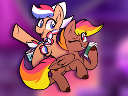 Size: 1600x1200 | Tagged: artist needed, safe, oc, oc:ember (hwcon), oc:mocha sunrise, coffee, duo, everfree northwest, hearth's warming con, mascot