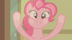 Size: 1280x720 | Tagged: safe, derpibooru import, screencap, pinkie pie, earth pony, pony, baby cakes, season 2, cute, diapinkes, female, mare, ponyville hospital, smiling, solo