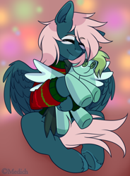 Size: 900x1221 | Tagged: safe, artist:mediasmile666, derpibooru import, oc, oc only, pegasus, pony, eyes closed, happy, plushie, sitting, solo, unshorn fetlocks