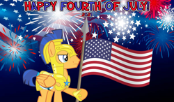 Size: 2064x1204 | Tagged: safe, artist:not-yet-a-brony, derpibooru import, flash sentry, 2021, 4th of july, american independence day, armor, celebration, fireworks, flag, holiday, lyrics in the description, patriotic, patriotism, royal guard armor, the star-spangled banner, youtube link