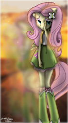 Size: 2496x4489 | Tagged: safe, artist:lincolnbrewsterfan, derpibooru exclusive, derpibooru import, fluttershy, equestria girls, .svg available, backpack, blurry, blurry background, boots, butterfly hairpin, clothes, droste effect, eyeshadow, hair tie, hairpin, hand, hiding face, high heel boots, high socks, inkscape, inspired by a song, inspired by another artist, lens flare, lidded eyes, long hair, looking at you, makeup, miserable, ponied up, pony ears, raised hand, recursion, road, sad, sad face, shading, shirt, shoes, signature, skirt, solo, song in the description, summer, sunset, svg, tanktop, vector, wallpaper, wings