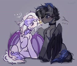 Size: 2048x1740 | Tagged: safe, artist:konejo, derpibooru import, oc, oc only, bat pony, pegasus, pony, bat pony oc, cigarette, cigarette kiss, female, male, mare, smoking, stallion