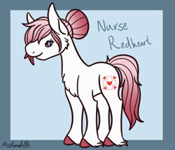 Size: 1750x1500 | Tagged: safe, artist:misskanabelle, derpibooru import, nurse redheart, earth pony, pony, abstract background, chest fluff, female, hoof fluff, mare, missing accessory, signature, smiling, solo