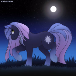 Size: 1600x1600 | Tagged: safe, artist:acry-artwork, derpibooru import, oc, oc only, earth pony, pony, female, grass, mare, moon, night, solo, stars, walking