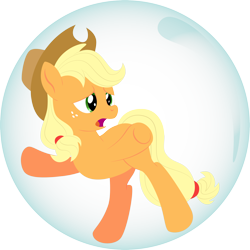 Size: 2600x2600 | Tagged: safe, artist:alexdti, derpibooru import, applejack, earth pony, pony, twilight's kingdom, applejack's hat, bubble, clothes, cowboy hat, female, frown, hat, high res, magic, mare, missing cutie mark, open mouth, simple background, solo, transparent background