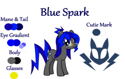 Size: 3068x1954 | Tagged: safe, artist:lt-fleur, derpibooru import, oc, oc:blue spark, earth pony, pony, commission, cutie mark, female, glasses, mare, reference sheet, show accurate, simple background, solo, standing, transparent background, vector