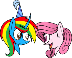 Size: 2940x2390 | Tagged: safe, artist:guruyunus17, derpibooru import, oc, oc:annisa trihapsari, oc:shield wing, alicorn, earth pony, pony, birthday, duo, female, hat, male, mare, one eye closed, open mouth, open smile, party hat, simple background, smiling, stallion, transparent background, vector