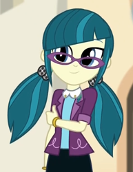 Size: 358x464 | Tagged: safe, derpibooru import, screencap, juniper montage, equestria girls, movie magic, spoiler:eqg specials, cute, junibetes, looking at you, smiling, smiling at you, solo