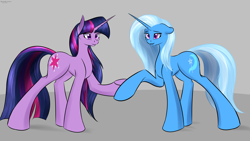 Size: 3504x1983 | Tagged: safe, artist:renarde-louve, derpibooru import, trixie, twilight sparkle, unicorn twilight, unicorn, female, lesbian, shipping, twixie