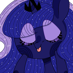 Size: 768x768 | Tagged: artist needed, safe, derpibooru import, princess luna, alicorn, pony, :p, chibi, cute, ethereal mane, eyes closed, female, mare, raspberry, smiling, solo, starry mane, tongue, tongue out