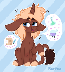 Size: 1316x1460 | Tagged: safe, artist:pink-pone, derpibooru import, oc, oc:ginger spice, unicorn, big ears, ears, floppy ears, male, pictogram, solo, stallion