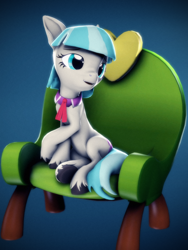 Size: 1620x2160 | Tagged: safe, artist:psfmer, derpibooru import, coco pommel, earth pony, 3d, chair, collar, crossed hooves, female, gradient background, mare, necktie, open mouth, sitting, smiling, solo, source filmmaker, unshorn fetlocks