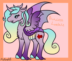 Size: 1750x1500 | Tagged: safe, artist:misskanabelle, derpibooru import, oc, oc only, oc:lovebite, changepony, hybrid, abstract background, female, interspecies offspring, magical lesbian spawn, offspring, parent:princess cadance, parent:queen chrysalis, parents:cadalis, signature, solo, story included