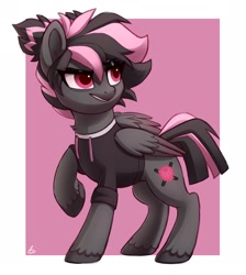 Size: 1750x1950 | Tagged: safe, artist:luminousdazzle, derpibooru import, oc, oc only, oc:raspberry licorice, pegasus, pony, clothes, pink eyes, solo, unshorn fetlocks