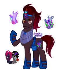 Size: 1299x1533 | Tagged: safe, artist:starflightsparkleyt, derpibooru import, king sombra, tempest shadow, oc, pony, unicorn, armor, male, offspring, parent:king sombra, parent:tempest shadow, stallion