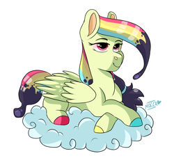 Size: 1807x1716 | Tagged: safe, artist:moccabliss, derpibooru import, oc, oc:ink smear, pegasus, pony, cloud, colored hooves, female, lying down, mare, prone, simple background, solo, white background