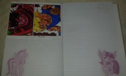 Size: 640x384 | Tagged: safe, artist:karadeg, derpibooru import, rainbow dash, dragon ball z, irl, notebook, photo