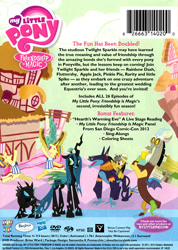 Size: 1070x1500 | Tagged: safe, derpibooru import, ahuizotl, daring do, discord, flam, flim, queen chrysalis, changeling, changeling queen, draconequus, pegasus, unicorn, season 2, back cover, dvd, female, flim flam brothers, hasbro, shout factory, the fun has been doubled, tv rating, tv-y