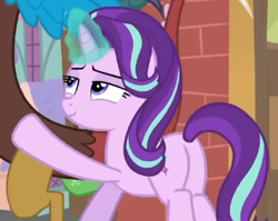 Size: 350x278 | Tagged: safe, derpibooru import, screencap, discord, starlight glimmer, a matter of principals, butt, cropped, glimmer glutes, plot