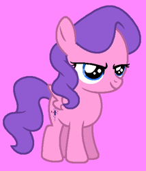 Size: 410x479 | Tagged: safe, artist:kammythepanic, derpibooru import, north star (g1), pegasus, pony, g1, g4, female, filly, g1 to g4, generation leap, narrowed eyes, pink background, simple background, smiling, solo