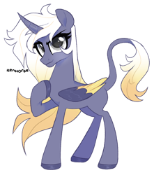 Size: 1280x1447 | Tagged: safe, artist:renhorse, derpibooru import, oc, oc:night mary, alicorn, pony, female, mare, simple background, solo, transparent background, two toned wings, wings