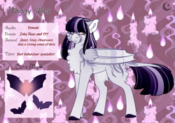 Size: 3500x2454 | Tagged: safe, artist:nobleclay, derpibooru import, oc, oc:foggy skies, bat pony, pony, chest fluff, female, mare, offspring, parent:inky rose, solo