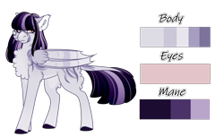 Size: 1505x924 | Tagged: safe, alternate version, artist:nobleclay, derpibooru import, oc, oc:foggy skies, bat pony, pony, chest fluff, female, mare, offspring, parent:inky rose, reference sheet, solo
