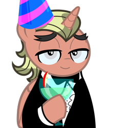 Size: 2048x2048 | Tagged: safe, oc, oc:party rich, pony, unicorn, acres avatar, drink, looking at you, male, party hat, solo, tux