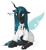 Size: 2135x2298 | Tagged: safe, artist:stardustspix, queen chrysalis, oc, oc:finicus, changeling, changeling queen, equestria at war mod, changeling oc, clothes, dialogue, female, finicus hoodie, high res, hoodie, horn, open mouth, simple background, sitting, solo, text, vulgar, white background, wings