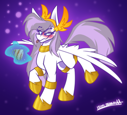 Size: 2580x2336 | Tagged: safe, artist:adilord, derpibooru import, oc, oc only, oc:athena (shawn keller), pegasus, pony, alcohol, armor, blushing, cup, drunk, drunk bubbles, eyebrows, eyebrows visible through hair, female, go home you're drunk, guardians of pondonia, headdress, hoof shoes, jewelry, magic, mare, necklace, pegasus oc, purple background, simple background, smiling, solo, tongue, tongue out, wavy mouth