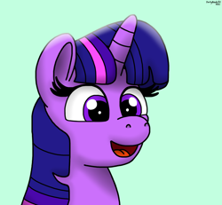 Size: 1882x1739 | Tagged: safe, artist:darkyboode32, derpibooru import, twilight sparkle, alicorn, pony, bust, female, happy, open mouth, open smile, simple background, smiling, solo