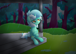 Size: 6015x4236 | Tagged: safe, artist:background basset, derpibooru import, lyra heartstrings, pony, unicorn, female, lonely, rain, sad, sitting, solo