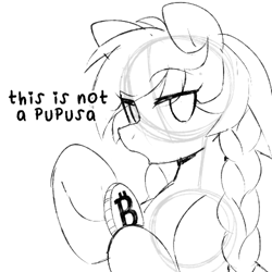 Size: 500x500 | Tagged: safe, artist:roisutangu, derpibooru import, oc, oc:trucha, earth pony, pony, bitcoin, el salvador, female, looking at you, mare, meme, nation ponies, not impressed, ponified, sketch