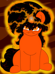 Size: 2330x3132 | Tagged: safe, artist:tr4p3z1um5, derpibooru import, oc, oc:burning fury, pony, unicorn, abstract background, angry, female, front view, glare, glowing eyes, high res, magic, magic aura, sitting, solo