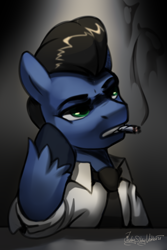 Size: 2000x3000 | Tagged: safe, artist:jedayskayvoker, derpibooru import, oc, oc:sky nightfly, cigarette, clothes, necktie, pompadour, shirt, smoking