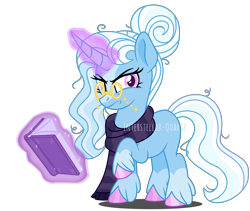 Size: 1916x1620 | Tagged: safe, artist:interstellar-quartz, derpibooru import, trixie, pony, unicorn, alternate universe, boox, clothes, female, frown, glasses, magic, mare, raised hoof, raised leg, scarf, simple background, solo, transparent background, unshorn fetlocks