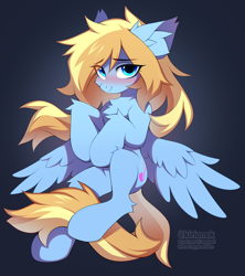 Size: 3160x3552 | Tagged: safe, artist:kirionek, derpibooru import, oc, oc:lusty symphony, pegasus, pony, blushing, shy, solo