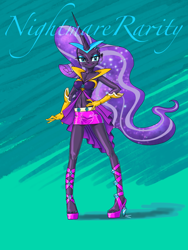 Size: 1668x2224 | Tagged: safe, artist:xjleiu, derpibooru import, nightmare rarity, equestria girls, breasts, cleavage, clothes, high heels, midriff, nail polish, sandals, shoes, skirt, solo, toenail polish