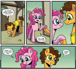 Size: 914x839 | Tagged: safe, artist:robin easter, derpibooru import, idw, cheese sandwich, pinkie pie, spoiler:comic, spoiler:comic99, cheesepie, female, male, season 10, shipping, straight