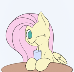 Size: 2675x2620 | Tagged: safe, artist:nevermore228, derpibooru import, fluttershy, pegasus, commission, drinking, drinking straw, one eye closed, solo, wink, ych example, your character here