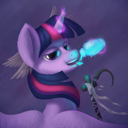 Size: 942x942 | Tagged: safe, derpibooru import, twilight sparkle, twilight sparkle (alicorn), alicorn, pony, dark souls, dark souls 3, estus flask, eyelashes, female, horn, magic, magic aura, mare, open mouth, smiling, smirk, solo, tongue, tongue out, wings