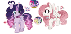 Size: 4561x2209 | Tagged: safe, artist:xxcheerupxxx, derpibooru import, fluttershy, pinkie pie, rarity, twilight sparkle, oc, pegasus, pony, unicorn, female, magical lesbian spawn, mare, offspring, parent:fluttershy, parent:pinkie pie, parent:rarity, parent:twilight sparkle, parents:flarity, parents:twinkie