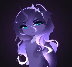 Size: 4000x3690 | Tagged: safe, artist:magnaluna, derpibooru import, princess luna, alicorn, pony, :<, chest fluff, crown, female, frown, gradient background, jewelry, looking at you, mare, regalia, solo