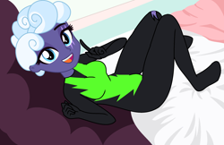 Size: 2460x1592 | Tagged: safe, artist:mcjojo, artist:yaya54320bases, derpibooru import, rolling thunder, equestria girls, base used, bed, bedroom, blanket, clothes, commission, equestria girls-ified, eye scar, female, open mouth, pillow, scar, solo, uniform, washouts uniform, ych result