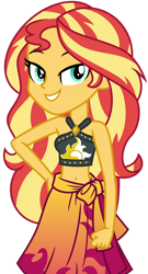 Size: 1024x1902 | Tagged: safe, artist:emeraldblast63, derpibooru import, sunset shimmer, better together, equestria girls, forgotten friendship, bikini, clothes, female, grin, looking at you, simple background, smiling, solo, swimsuit, teeth, transparent background, vector