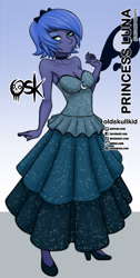 Size: 984x1951 | Tagged: safe, artist:oldskullkid, derpibooru import, princess luna, equestria girls, clothes, dress, elegant, eyeshadow, female, makeup, solo