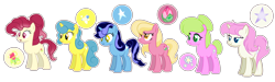 Size: 10000x3000 | Tagged: safe, artist:stardustshadowsentry, derpibooru import, daisy, flower wishes, lemon hearts, lily, lily valley, minuette, roseluck, twinkleshine, pony, alternate design, alternate hairstyle, simple background, transparent background